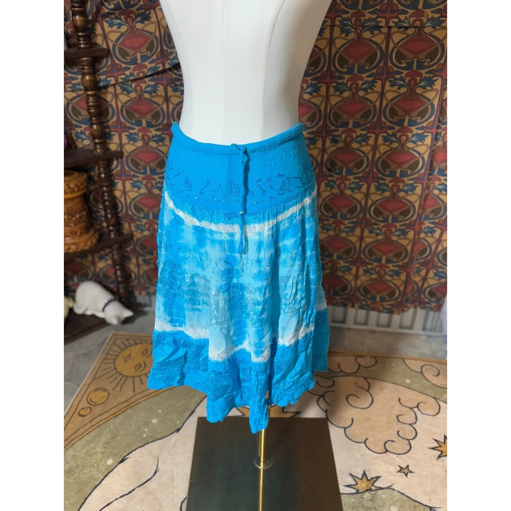 Indian Tropical Fashions Free Size Blue Tie‎ Dye Embroidered Skirt